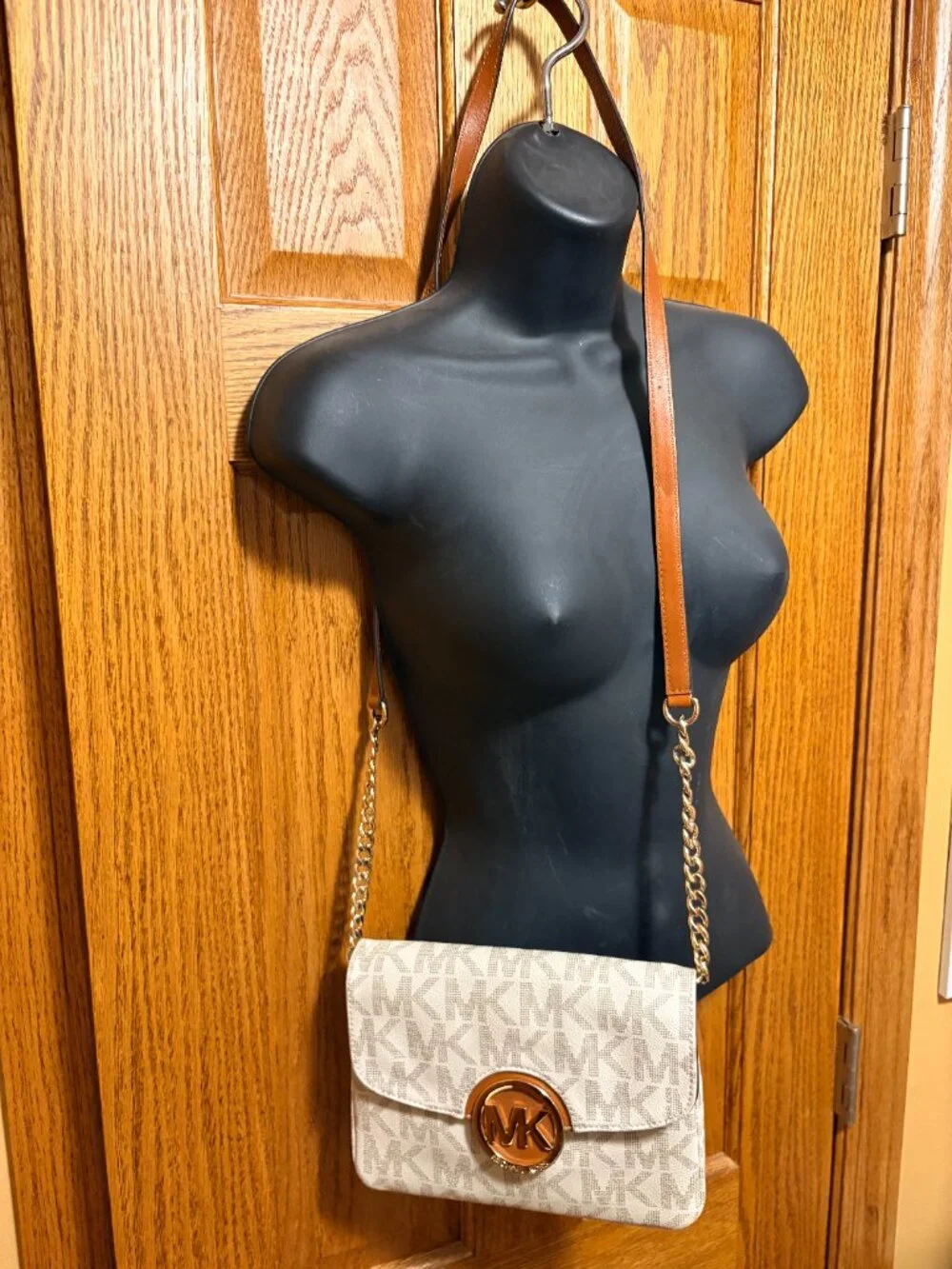 Michael Kors Fulton Large Logo Flap Crossbody Vanilla MK Signature Chain Bag